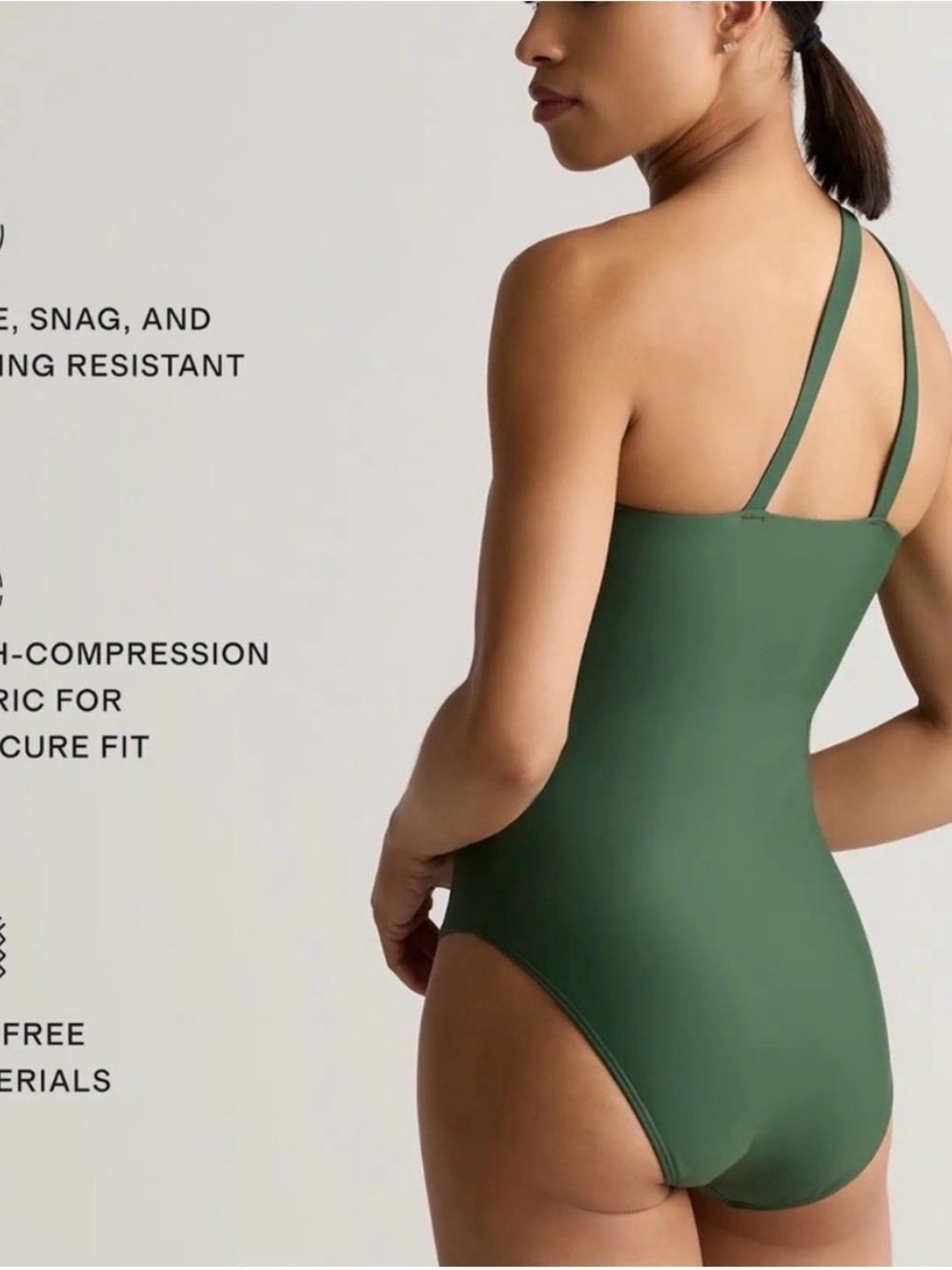Quince Italian One-Shoulder Swim One-Piece in Forest Green - Picture 5 of 5